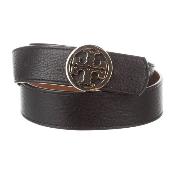 Tory Burch Designer Black Leather Signiture Silver Belt - Picture 1 of 6